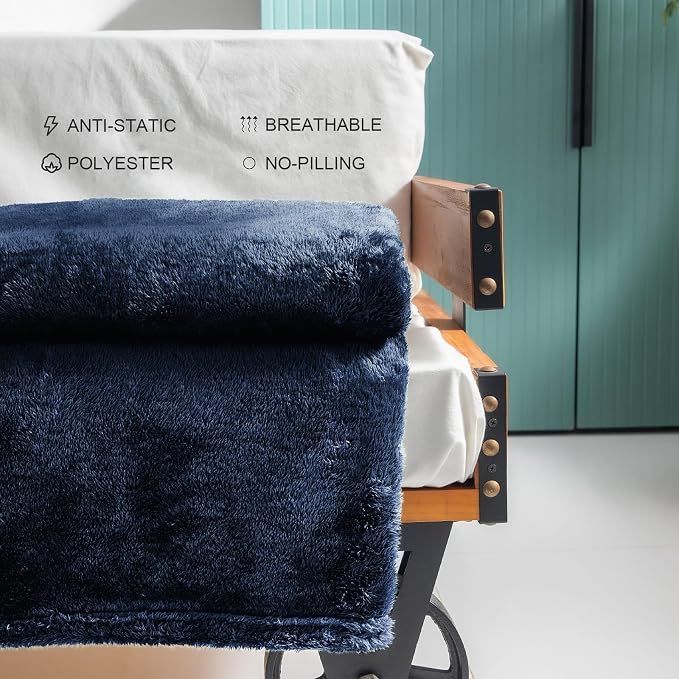 Exclusivo Mezcla Fuzzy Large Fleece Throw Blanket for Couch, Navy Blue | 50x70 Inches, Super Soft and Cozy Throw, Plush Fluffy Blanket for Sofa, Bed, Bedroom, Home Decor, All Season