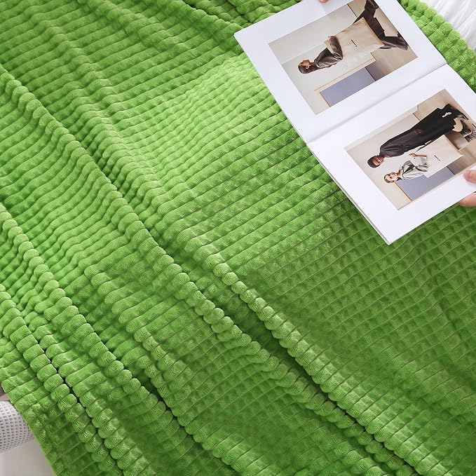 Puncuntex Fleece Throw Blanket Apple Green 60"×80" with Square Grid Design | Super Soft Plush Cozy Flannel Throw Blanket Luxury for Couch Sofa Chair
