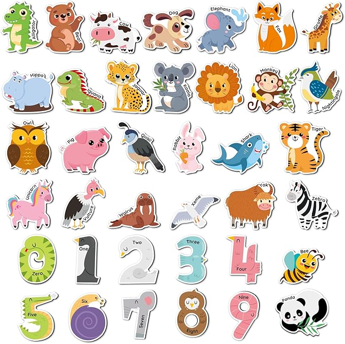 Large Size Cute Fridge Magnets for Toddlers, Preschool Spelling Learning Education Refrigerador Magnetic Toy (Animals Numbers 38pcs)