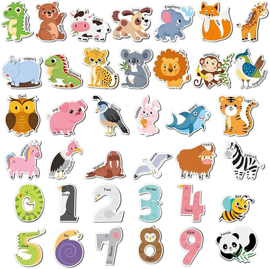 Large Size Cute Fridge Magnets for Toddlers, Preschool Spelling Learning Education Refrigerador Magnetic Toy (Animals Numbers 38pcs)