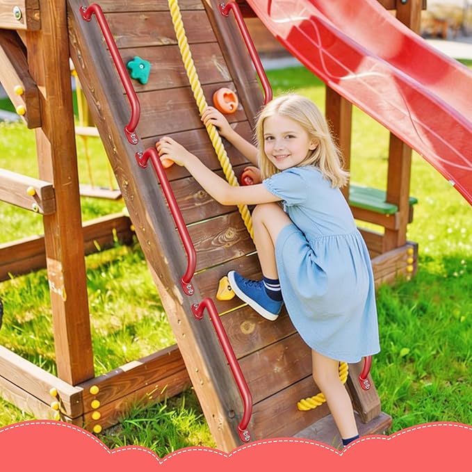 Dolibest 30 Inch Metal Safety Handles, Playground Ladder Handle, Long Grab Handles for Kids Playhouse, Treehouse, Rock Climbing Wall, Swing Set Accessories, Indoor & Outdoor Use (2PCS)-Red