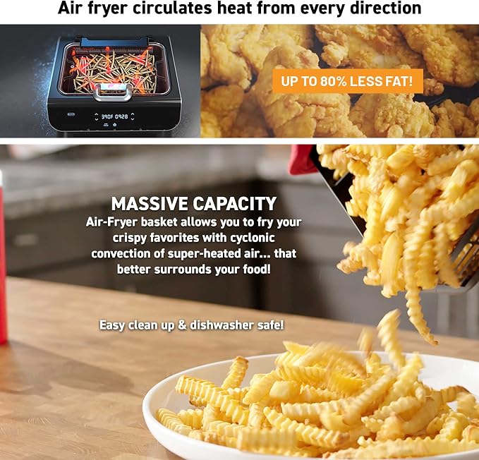 Gourmia Smokeless Indoor Grill & Air Fryer raclette grill with Smoke Extracting Technology Extra-Large Nonstick Cooking electric grill indoor Korean BBQ Style 6 Quart FoodStation™