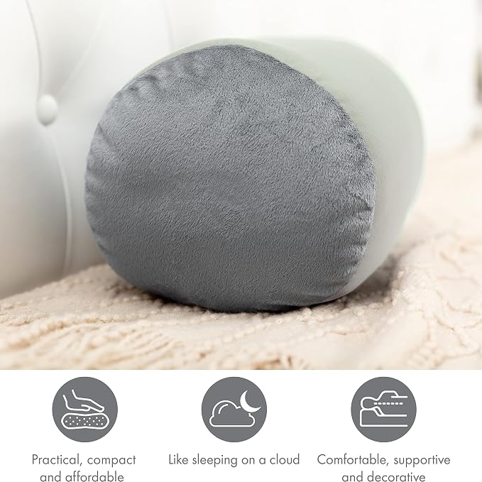 PILLOWY Microbead Bolster Neck Roll Pillow, Gently On Body, Head, Neck & Shoulders No Pain Rest, Relax Sleep - Silky Feel Prevent Wrinkles & Hair Breakage - Lightweight Cylinder, 14" x 8", Mint Grey