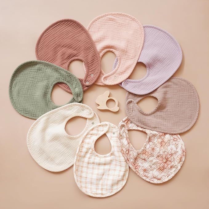 Konssy Muslin Baby Bibs 8 Pack Baby Bandana Drool Bibs Cotton for Unisex Boys and Girls, Soft Absorbent Set for Teething and Drooling