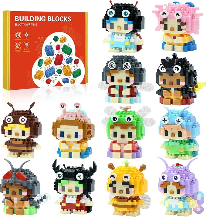 12 Pack Mini Building Blocks, Building Toys Set or Kids, Toy Building Sets, Mini Building Block Sets for Boys or Girls 6+ (Insects)