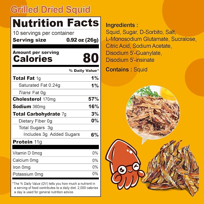 Gangwon Grilled Dried Squid Snack, Korean Squid Jerky, 11g Protein, 9.17oz | Grilled dried squid jerky · Resealable bag · High-protein Korean seafood snack for adults & kids · Authentic K-snack