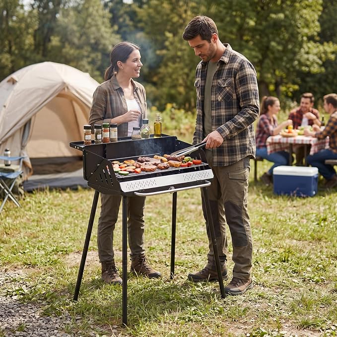 Giantex Portable Charcoal Grill with Detachable Legs, Compact BBQ Grill | Adjustable Grate, Spice Rack & Carrying Bag, Lightweight Barbecue Griddle for Backyard Party Camping Tailgating