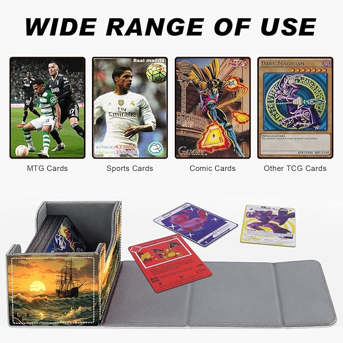 DEGDFSGR Card Game Storage Box for TCG MTG Commander Deck Box Organizer Trading Card Case Magnetic Closure Creative Pattern Up to 200 Cards, The Ocean At Sunset