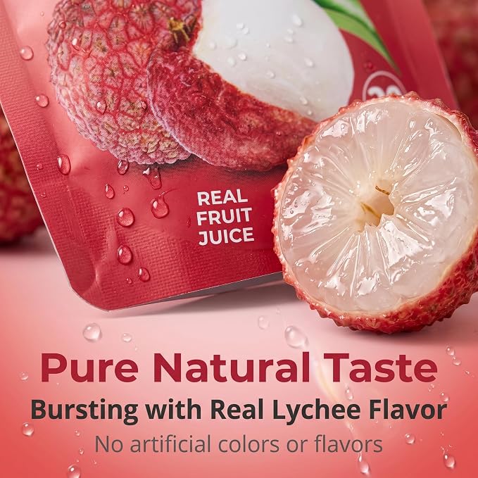 Healspot Real Fruit Juice Snacks Konjac Jelly with Collagen Peptides and Vitamin C, No Artificial Sweetener, Low Calories|Gluten Free|Keto Friendly, Healthy Korean Snacks 10 Pouches Lychee Flavor