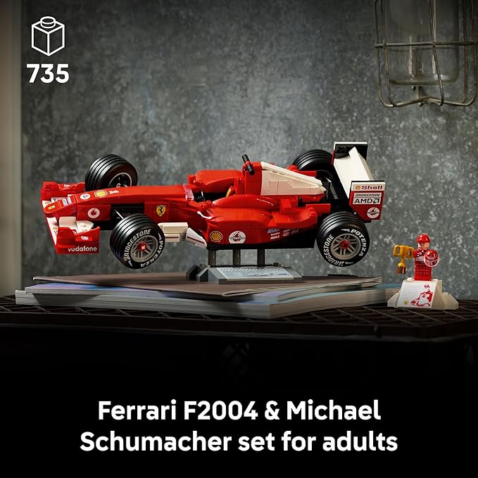 LEGO Icons Ferrari F2004 & Michael Schumacher Building Set for Adults, Ages 18+ - Ferrari F1 Bedroom, Home Office, Desk Decor - Gift Ideas for Men, Women & Fans - 11375