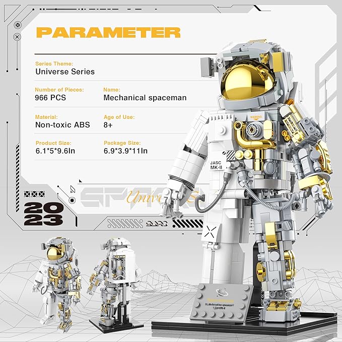 Space Astronaut Building Block for Boy 12+, Astronaut Building Block Set Flexible Space Explorer Toy with Display Stand, Cool Spaceman Building Set for Adults, 966Pcs