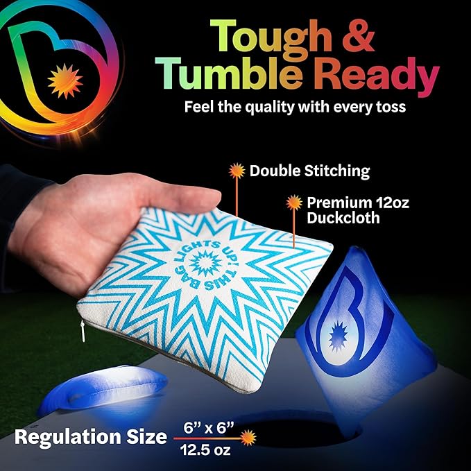 Brightz BagBrightz LED Cornhole Bags, 4-Pack - Cornhole Bean Bags That Light Up - Next Level Gameplay Experience! - 6+ Hours of Glow Time - Sold in Packs of 4 - Select Your Team Colors!