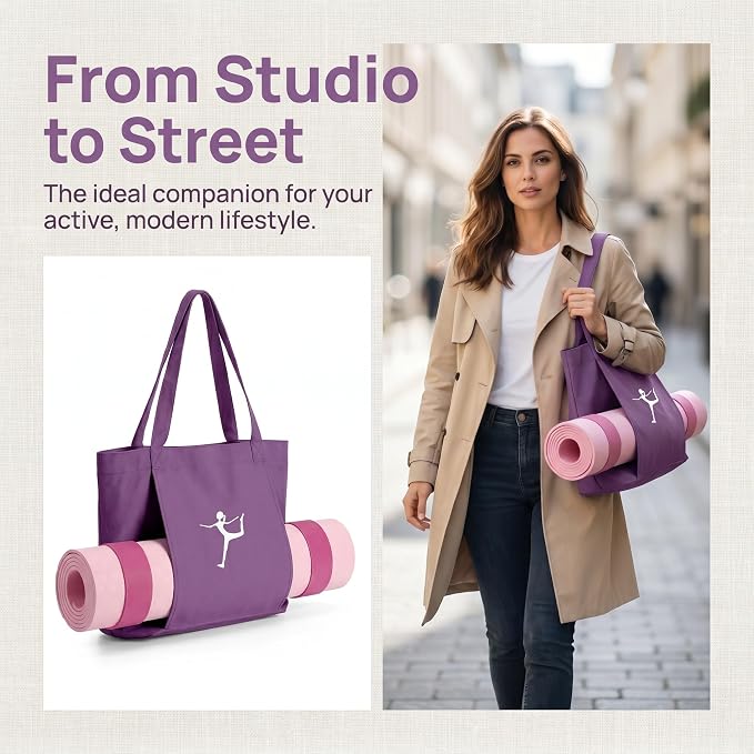 Yoga Bag - Pilates Bag With Mat Holder,for Women Canvas Tote Bag with Yoga Mat Carrier Pocket Large Gym Pilates Bag for Travel Office Beach Workout