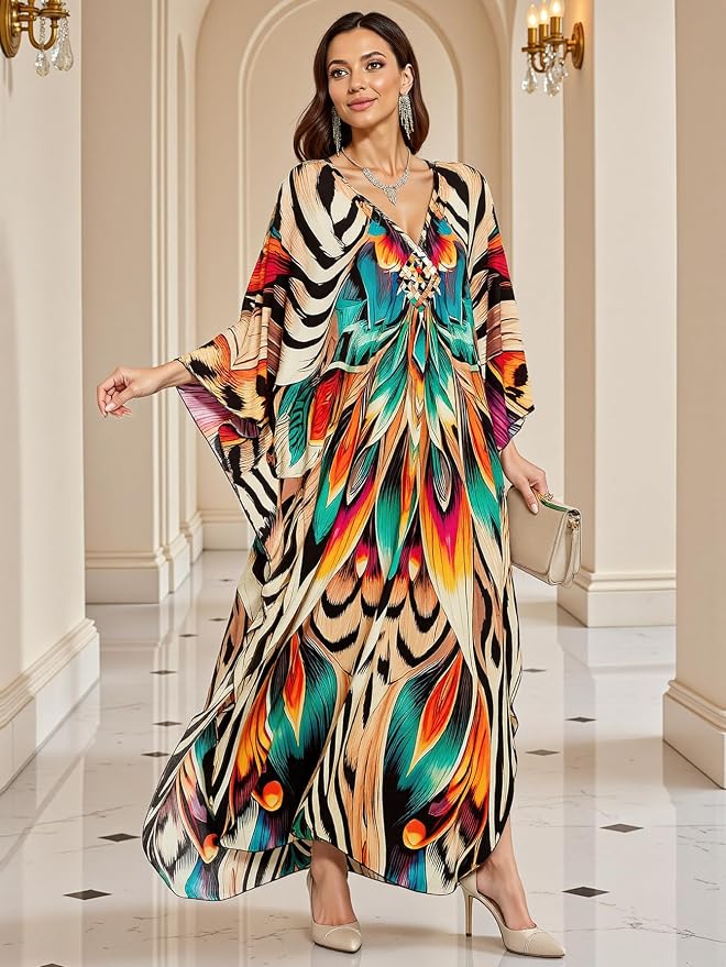 Mumu Dresses for Women Plus Size, Bohemian Kaftan Beach Cover Up Long Maxi Nightgown Soft Loungewear