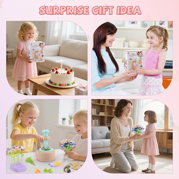 Lufstd DIY Fabric Flower Bouquets Toys, Flower Making Kit for Kids, Fabric Flowers for Crafts, Creativity-Boosting Handmade Arts and Crafts Set for Family Stem Activities Ages 3-12