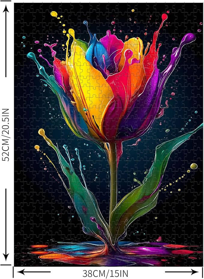 Puzzles for Adults 500 Pieces, Colorful Flower Jigsaw Puzzles - Splash of Colors, Impossible Colorful Wall Art Puzzle for Seniors Families, 20.47x14.96 Inches, 1:1 Poster, Letter On The Back
