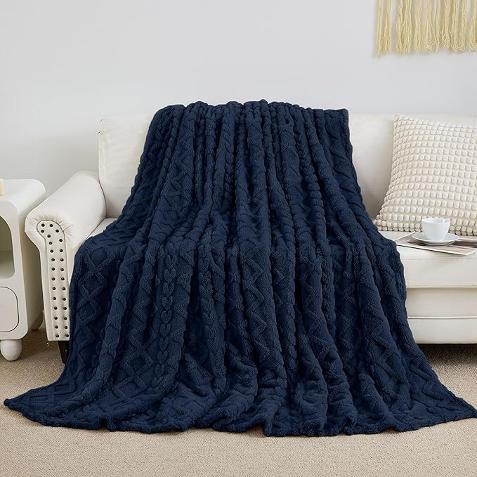 Aganear Fleece Throw Blanket for Couch Sofa 60"x80" Navy | Lightweight Fuzzy Throw,Warm Gift for Women,Christmas,Housewarming,Soft,Boho Design for Room Home Decor,All-Season Use