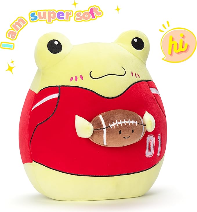 Original 13.5-inch Large Frog Football Plush Pillow Stuffed Animal Toy,Big Size Ball Cuddle Cute Soft Pillows Plushie,Gift for Kids Boys