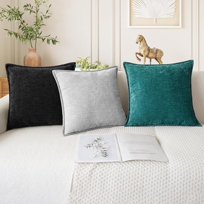 CaliTime Decorative Couch Throw Pillow Covers 20 X 12 Inches Moonbeam Gray | Pack of 2, Cozy Chenille Cushion Cases, Cotton Thread Stitching Edges, for Sofa Bed Living Room Farmhouse