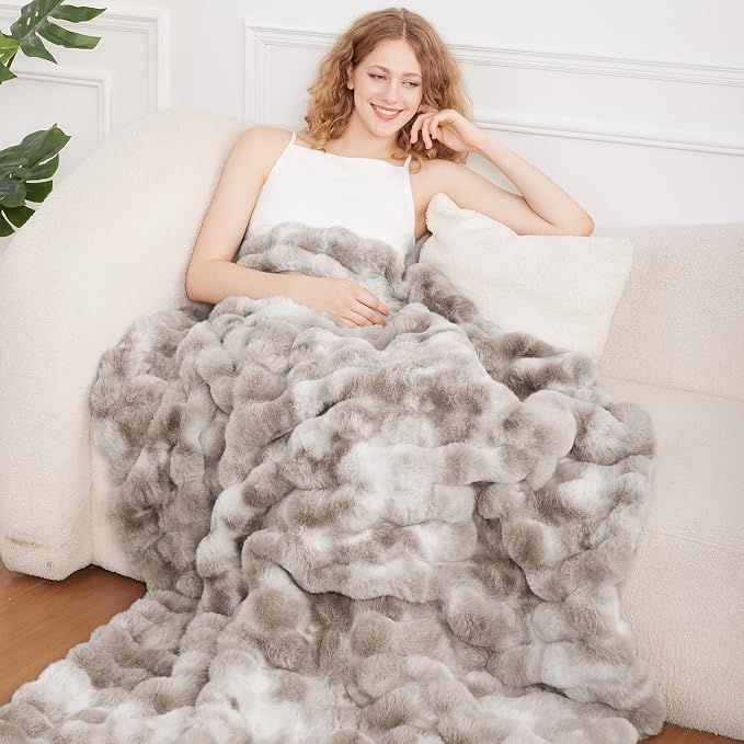 Comelady Soft Fluffy Faux Fur Throw Blanket 60"x80", Bubble Plush Texture | Tie-dye Brown Thick Fuzzy Blanket, No-Shedding, Aesthetic & Cozy for Couch Bed Room Decor, Warm Gift for Women Men