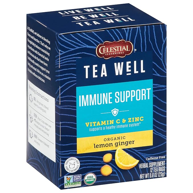 Celestial Seasonings TeaWell Herbal Tea, Lemon Ginger, Caffeine Free Organic Wellness Tea, 12 Tea Bags (Pack of 2)