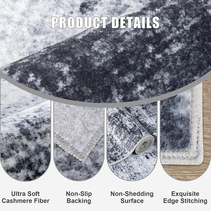 2.6'x14' Runner Rug Washable Rug: Modern Abstract Soft Thin Runner Rug Black
