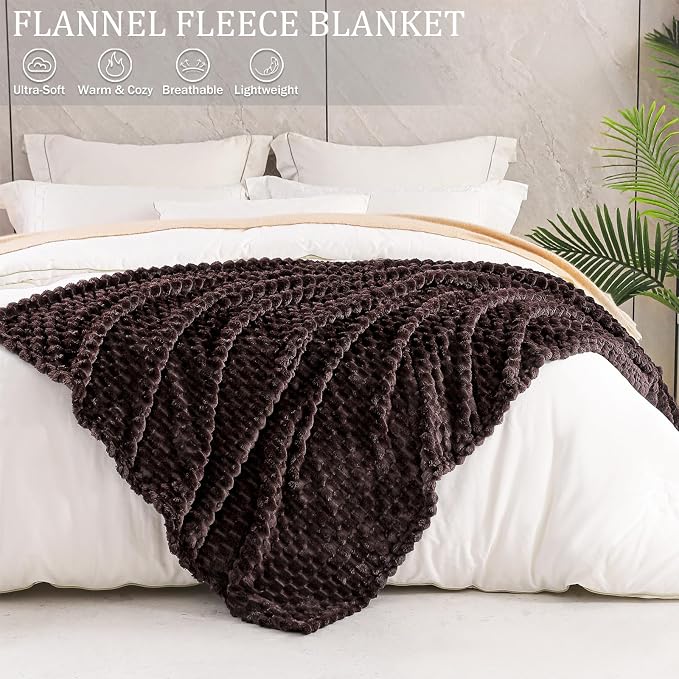 Exclusivo Mezcla 3D Fleece Twin Size Blanket for Bed, Coffee | Extra Soft Fuzzy Plush Lightweight Bed Blankets, Cozy Fluffy Decorative Blankets for All Seasons, 60x80 Inches
