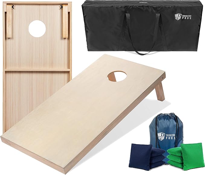Tailgating Pros Cornhole Boards - 4'x2' & 3'x2' Cornhole Game w/Carrying Case & Set of 8 Corn Hole Bags - 150+ Color Combos! Optional LED Lights