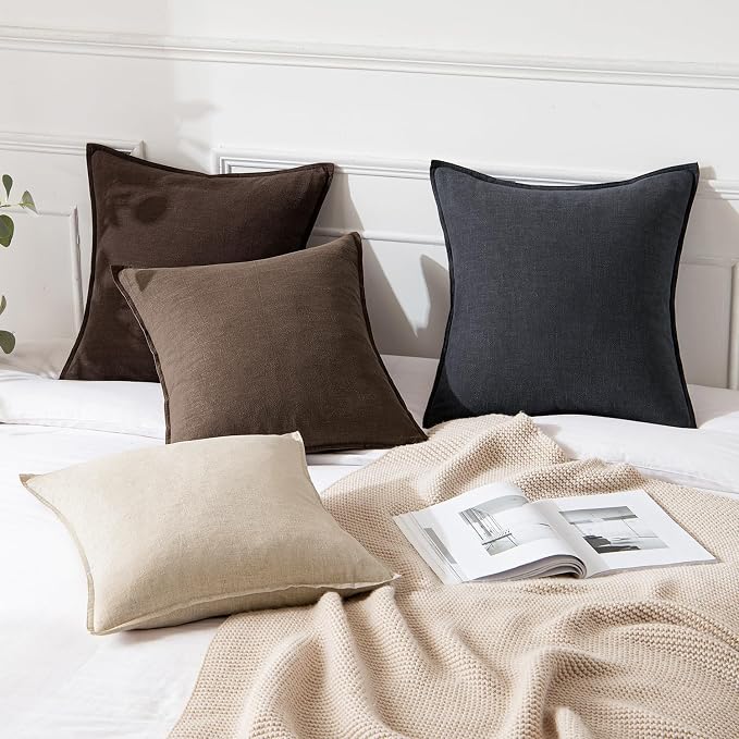 MIULEE Decorative Linen Pillow Covers 18x18 Inch Dark Coffee Chocolate | Boho Farmhouse Fall Autumn Couch Throw Pillows for Bed, Pack of 2 Accent Modern Pillowcases, Sofa Livingroom Home Decor