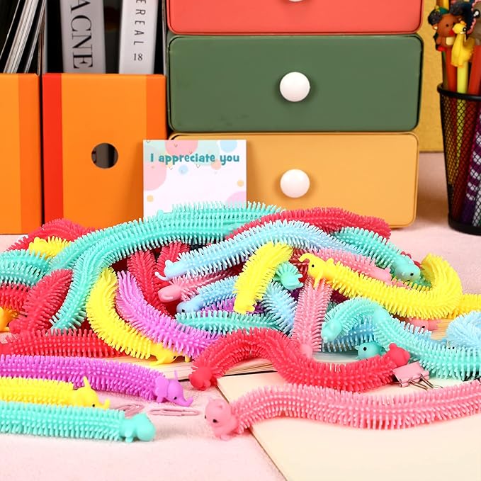 Chivao 150 Pack Bulk Stretchy String Fidget Toys Animal Sensory Toys for Kids and Adults Colorful Fidget Worm Stress Anxiety Relieve Party Favors Goodie Bag Fillers Birthday Gifts (Animal Style)