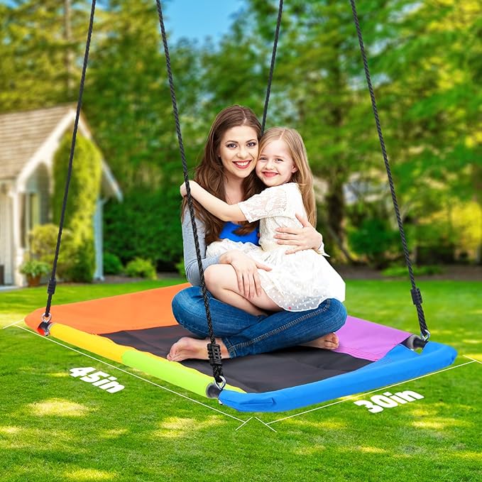 Hapfan 9.5' Tall Swing Sets for Backyard with Platform Swing, Heavy Duty Metal Swingset Outdoor for Kids with Trapeze Bar