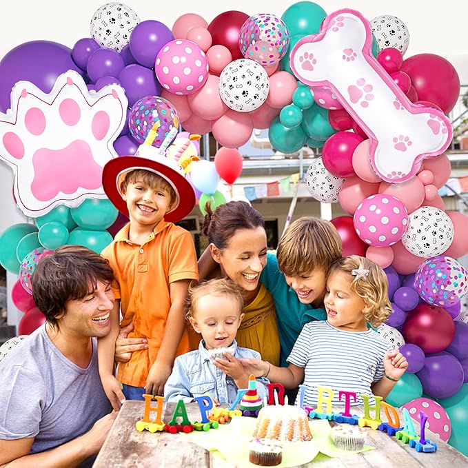 147Pcs Paw Balloons Garland Arch Kit with Dog Paw Print Balloons Pink Purple Turquoise Confetti Balloon for Girls Puppy Themed Birthday Baby Shower Party Decorations