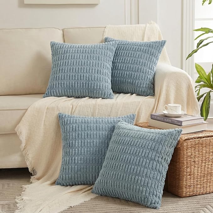 Fancy Homi 4 Packs Decorative Throw Pillow Covers for Living Room Couch Bed, Modern Farmhouse Boho Home Décor Accent Cushion Case, 24" x 24", Light Blue