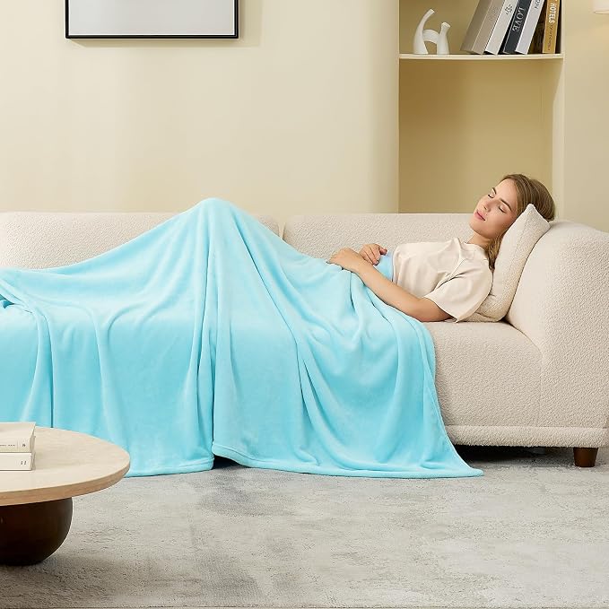 Hansleep Full Robin Egg Blue Fleece Blanket, Soft Flannel Bed Blanket | Fuzzy Cozy Blanket 84x90 Inches, Multi-use for Bed, Sofa, Couch, Travel, Camping, All Season Warm Lightweight Cover