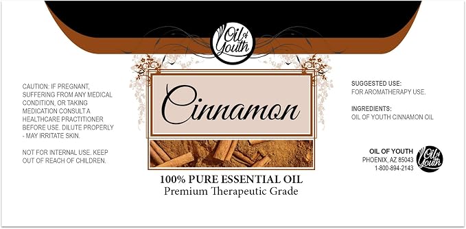 Oil of Youth - Cinnamon Essential Oil (16oz Bulk) Pure Therapeutic Grade Essential Oil for Aromatherapy, Diffuser, Muscle Relief, Skin Therapy
