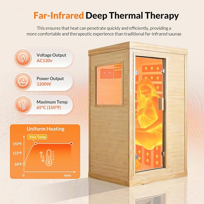 OUTEXER Infrared Sauna Home Sauna Spa Room Chilean Pine Wood 1200W Indoor Saunas Low EMF 110V with 7 Color Light