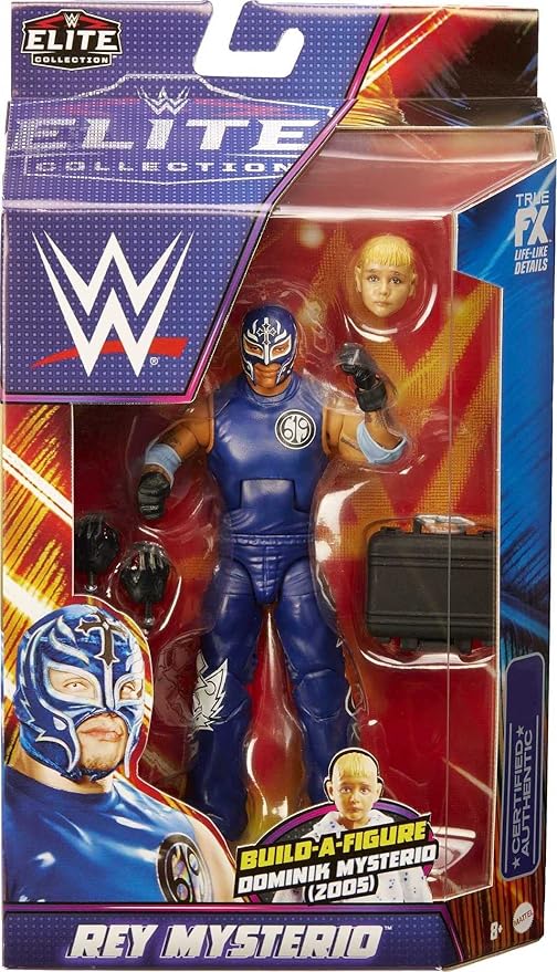 Mattel WWE Rey Mysterio SummerSlam Elite Collection Action Figure Dominik Mysterio Build-A-Figure Parts, Collectible Gift for Ages 8 Years Old & Up