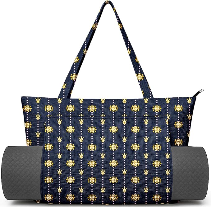 Yoga Bag for Women, Large Canvas Yoga Mat Tote Bag with Yoga Mat Carrier - Large Mat Pocket Fitness Tote for Pilates, Gym, Travel, Office & Beach
