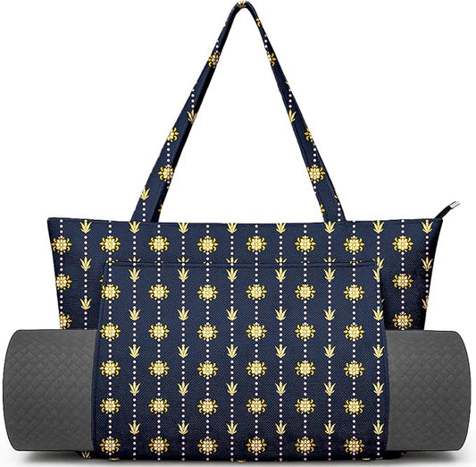 Yoga Bag for Women, Large Canvas Yoga Mat Tote Bag with Yoga Mat Carrier - Large Mat Pocket Fitness Tote for Pilates, Gym, Travel, Office & Beach