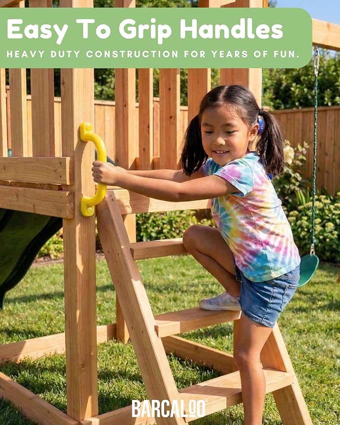Playground Safety Handles - Outdoor Yellow Grab Handle Bars, Plastic Tree House or Playhouse Accessories, Backyard Playset Equipment Replacement Safety Parts for Monkey Bars, Jungle Gym, and More