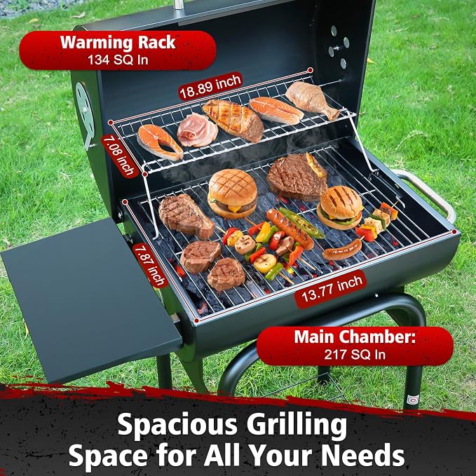 Barrel Barbecue Charcoal Grill: Premium Spacious Outdoor BBQ Grill | with Side Table - Ideal for Patio Cooking Backyard Grilling Camping Picnics Tailgating Parties