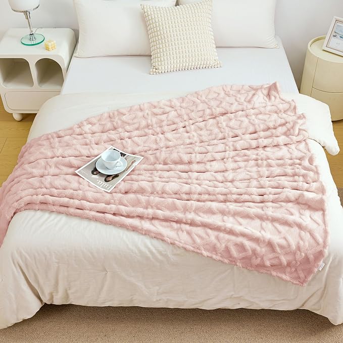 Aganear Fleece Throw Blanket for Bed Couch 90"x90" Pink | Lightweight Fuzzy Throw,Warm Gift for Women,Christmas,Housewarming,Soft,Boho Design for Room Home Decor,All-Season Use
