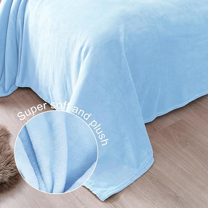 Exclusivo Mezcla Soft Fleece Blanket Twin Size for Bed, Ice Blue | 60x80 Inches, Double-Sided Brushed Flannel, Lightweight Plush Cozy Blanket for Home Decor, All Season, Machine Washable
