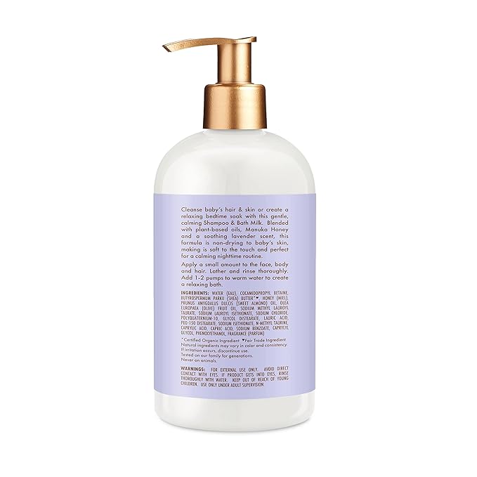 Shea Moisture Baby Shampoo & Bath Milk Manuka Honey & Lavender for Delicate Hair and Skin Nighttime Skin and Hair Care Regimen 13 oz (Pack of 4)