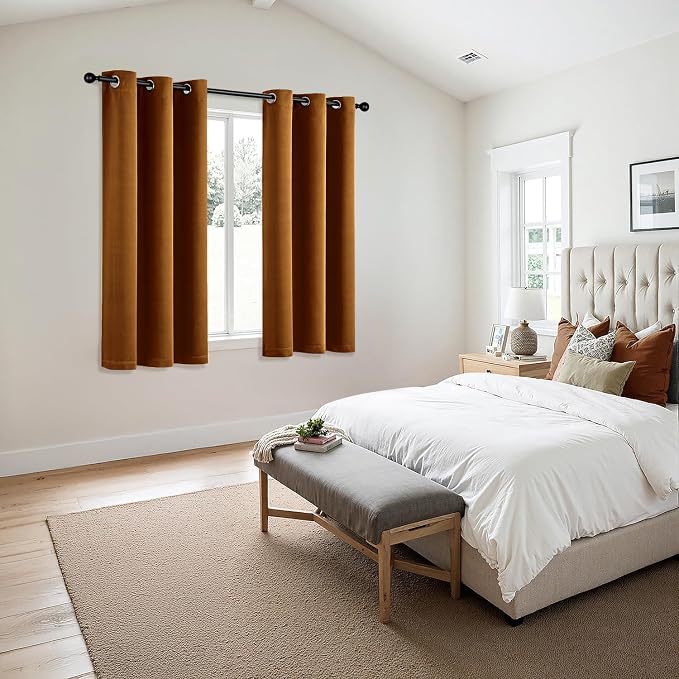 MIULEE Blackout Curtains for Bedroom 2 Panels 40 x 63 Inch Long Gold Brown | Thermal Insulated, Living Room Darkening Grommet Drapes, Noise Reducing, Light Blocking Window Treatments