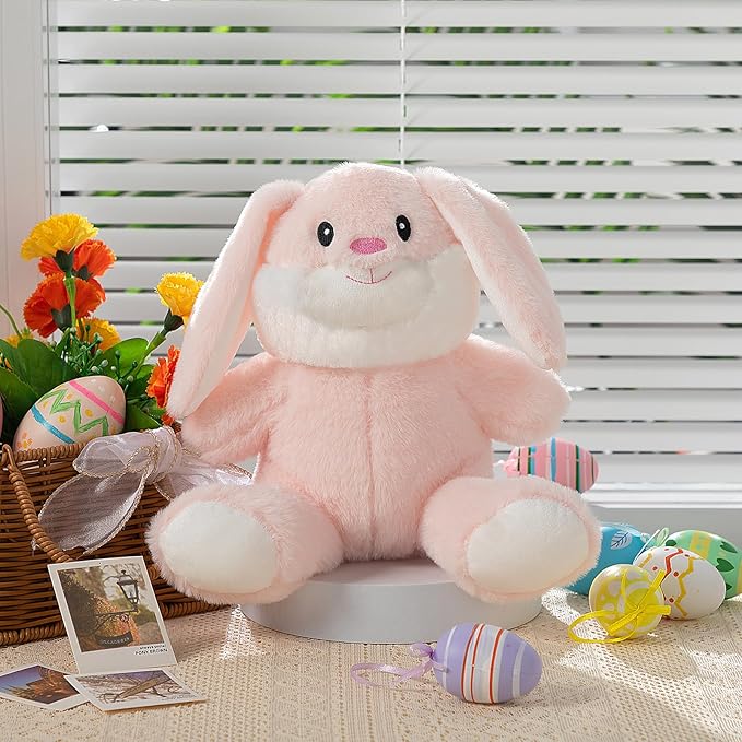HollyHOME Bunny Stuffed Animal, Easter Bunny Plush Toys, Soft and Cuddly Stuffed Rabbit Easter Gift for Kids Baby Girls 10inch Pink