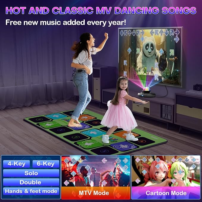 FWFX Wireless Dance Mat for TV, 2-Player Musical Electronic Dancing Pad for Kids & Adults, for Family Party Games, Exercise, Yoga & Fitness - Birthday for Boys & Girls(Green)