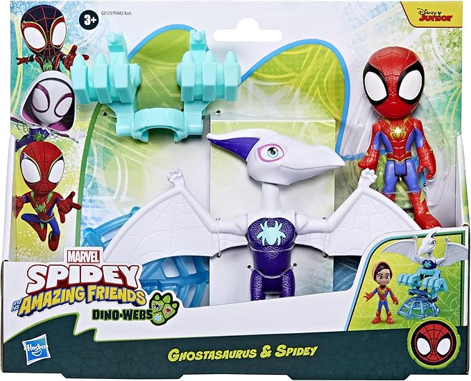 Spidey and his Amazing Friends Marvel Dino-Webs Ghostasaurus & Spidey 4-inch-Scale Spider-Man Action Figure Set, Toys for Kids Ages 3 and Up