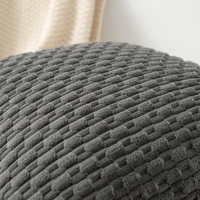 Kevin Textile Soft Corduroy 12"x24" Lumbar Pillow Cover 1 Pack, Dark Grey | Boho Stripe Plush Corduroy Decorative Oblong Cushion Cover Modern Farmhouse Home Decor for Sofa Couch Bed Chair