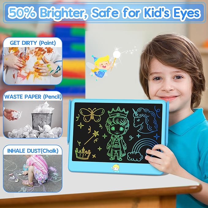 Hockvill LCD Writing Tablet for Kids 12 Inch, Toys for Boys Girls Drawing Pad for 3 4 5 6 7 Year Old Kids Toys, Toddler Erasable Doodle Board Travel Essentials, Valentines Day Gifts for Kids- Blue